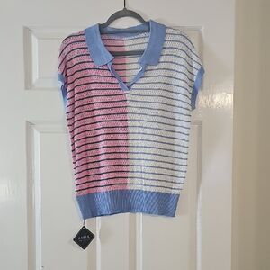 Zaful Colorblock Knit Top in Pink, White, and Blue